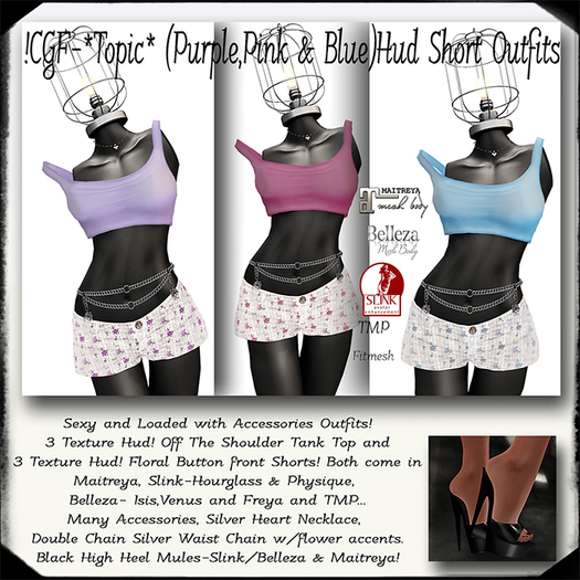 !CGF-*Topic* (Pink,Purple,Blue W/Hud)  Short Outfits