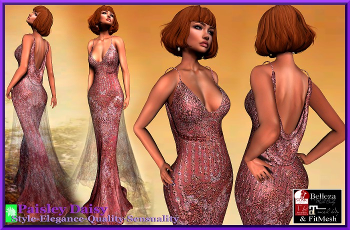 Paisley Daisy - Ravishing Back Draped Gown Red Rose