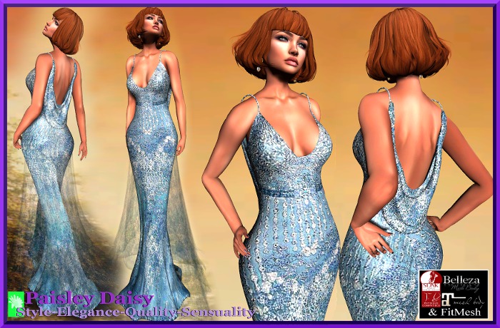 Paisley Daisy - Ravishing Back Draped Gown Baby Blue