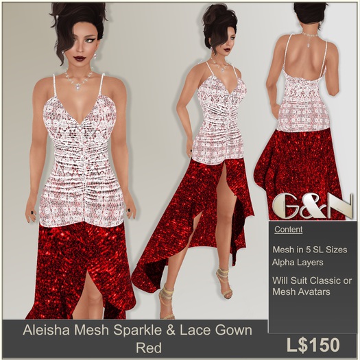 G&N Aleisha Mesh Red Sparkle & Lace Gown (Copy)