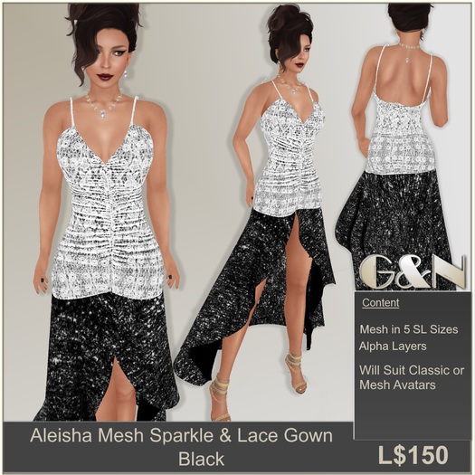 G&N Aleisha Mesh Black Sparkle & Lace Gown (Copy)