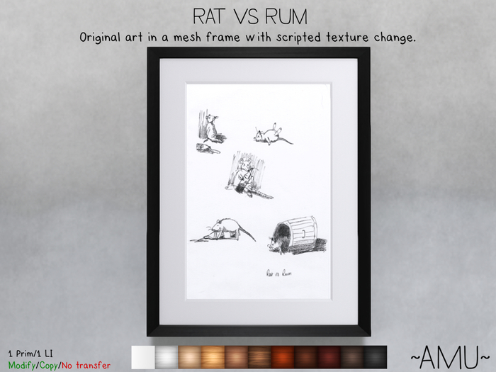 ~AMU~ Rat vs Rum - framed cartoon sketches