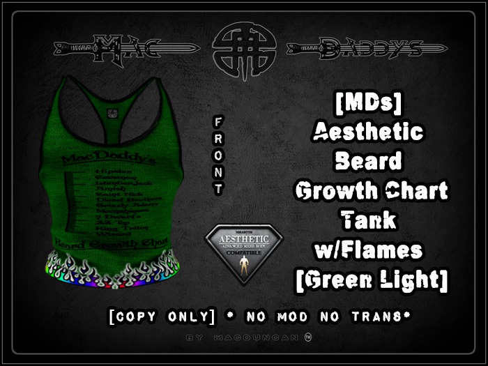 [MDs] Aesthetic Beard Chart Tank Flames [Green Light][Box]