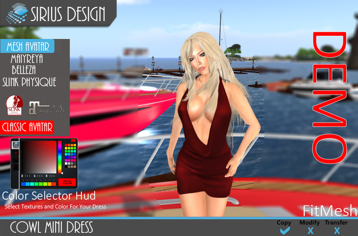 Sirius Design- Red Cowl Mini Dress Boxed===DEMO===