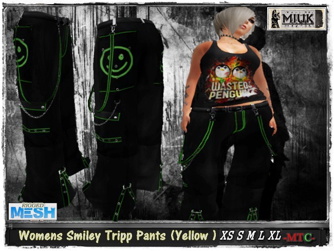 MIUK - Womens  Smiley  Tripp  Pants (Green)  XS S M L XL