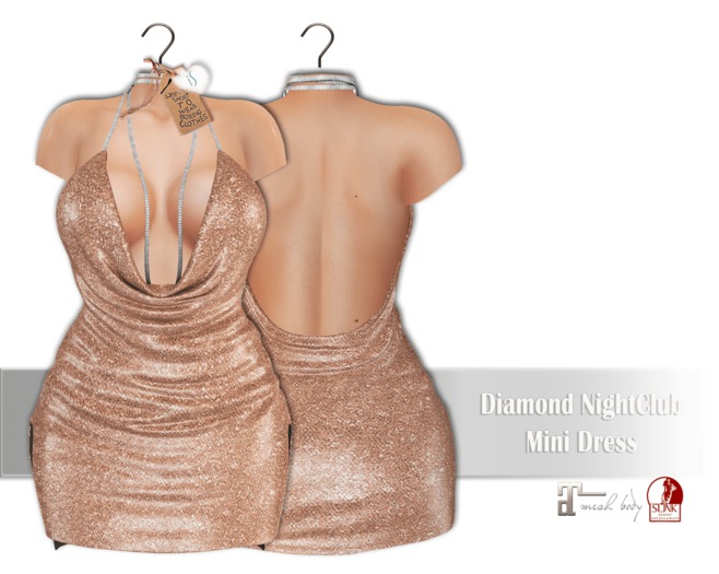 IS Diamond NightClub Mini Dress GLITTER PEACH