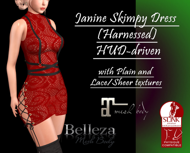 :Fluff: Janine Skimpy Dress (Harnessed) HUD-driven {Miatreya, Belleza, Slink}