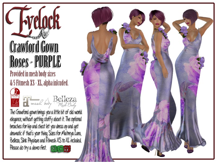 Evelock Crawford Gown - Roses Purple