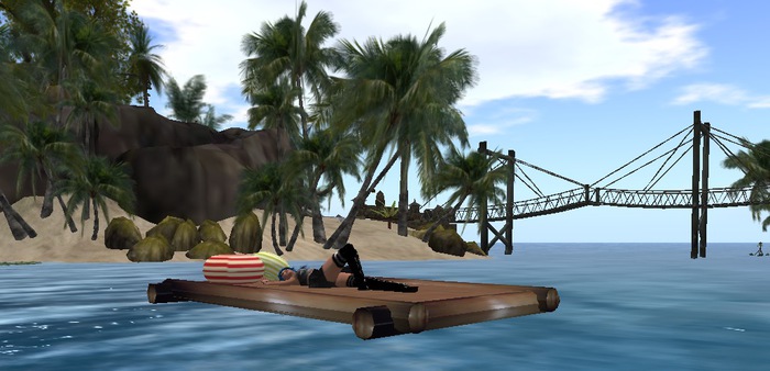 tiki raft sunbathing