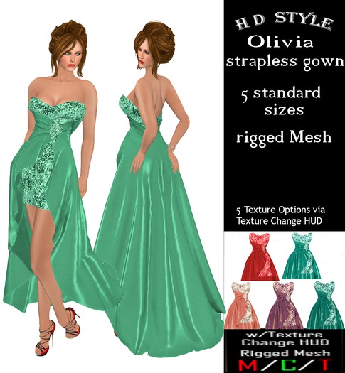 Olivia strapless gown with Texture Change HUD