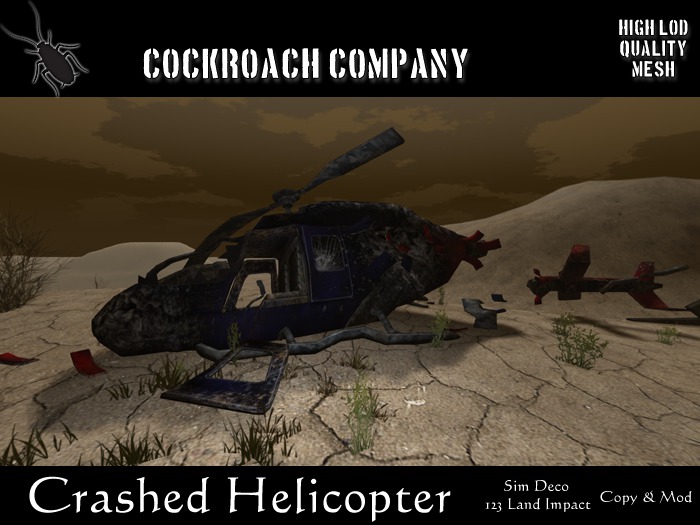 Second Life Marketplace - [COCKROACH] Crashed Helicopter (Mesh)
