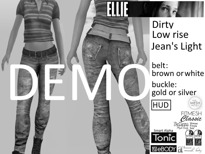 Second Life Marketplace ELLIE Dirty Low Rise jeans & Belt DEMO