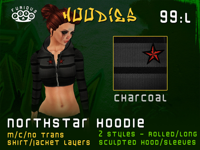 !! -//FF//- NorthStar Hoodie - Charcoal/Red (F) 