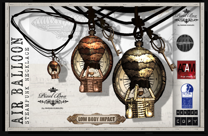 PIXEL BOX - Steampunk Necklace Ballon trip (b)