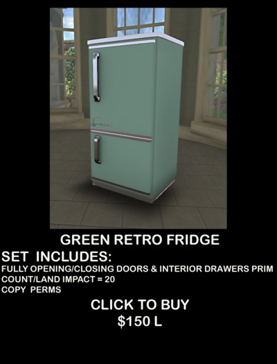 GREEN RETRO FRIDGE WITH OPENING & CLOSING DOORS