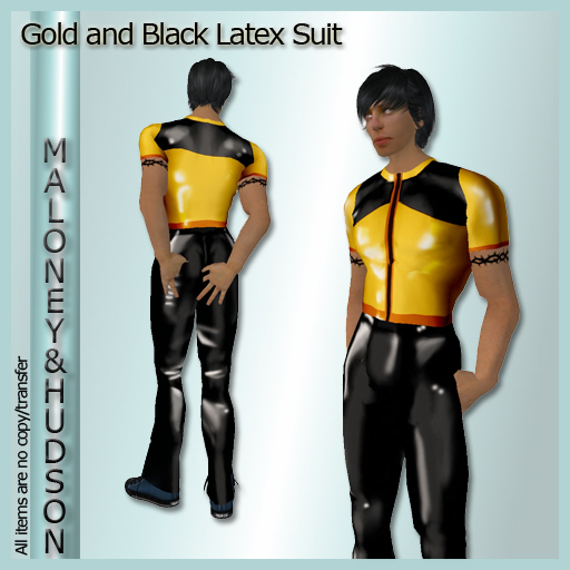Mens Latex / PVC Suit in Gold and Black