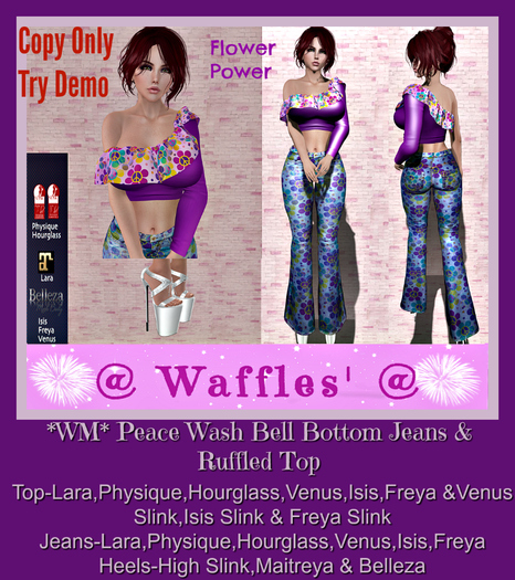 *WM* Peace Wash Bell Bottom Jeans & Ruffled Top w/ Heels