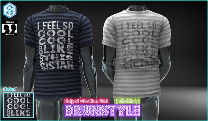 [BrunStyle] Striped Vibration Shirt (Fitted Mesh) - Blue