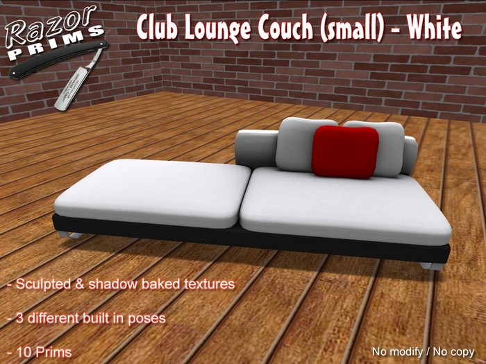 *RazorPrims* Club Lounge Couch / Sofa (small) - White