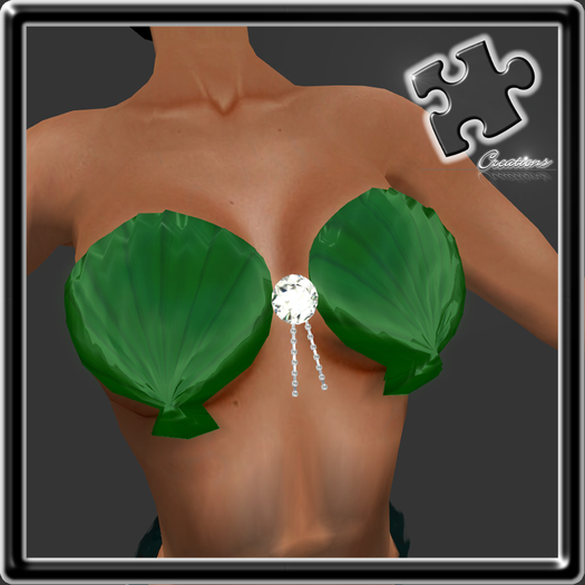 Bra / Mermaid / Merfolk / Sculpted / Shell Bra Green With Diamonds