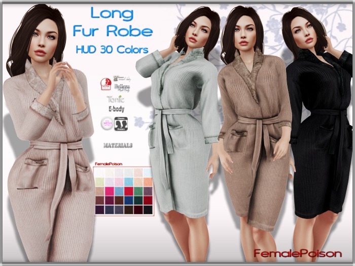 !FP! Long Robe Fur HUD 30 Colors - Slink Physique Hourglass Belleza Maitreya TMP Tonic Ebody Classic Avatar