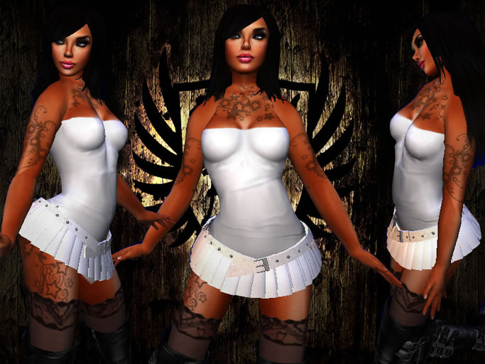.+.PixelFish.+. White Miniskirt s5