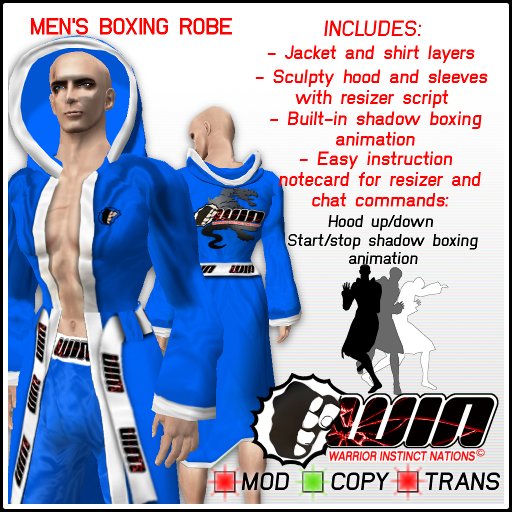 WIN Men's Boxing Robe Blue with White Trim