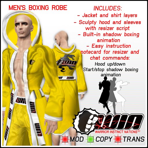 WIN Men's Boxing Robe Yellow with White Trim