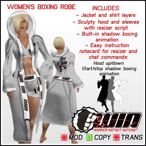 WIN Women's Boxing Robe Silver with White Trim