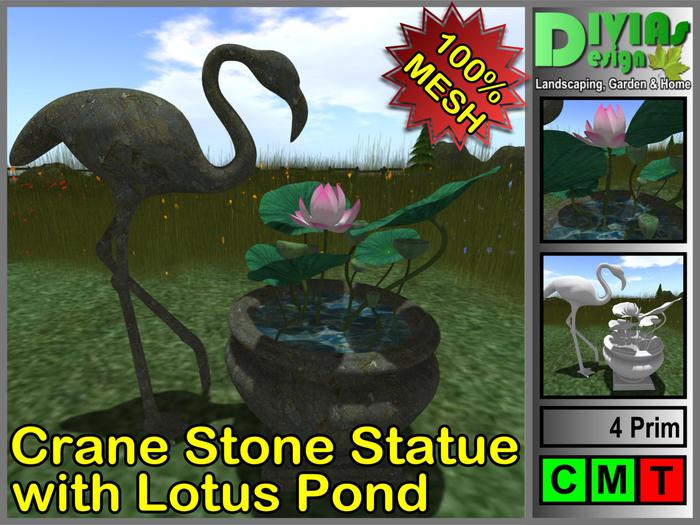 Crane Stone Statue with Lotus Pond