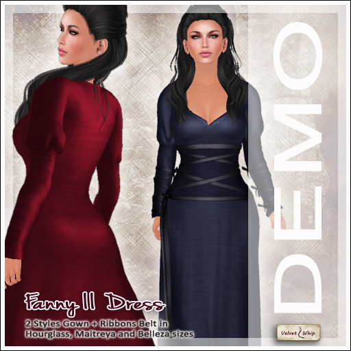 [V/W] DEMO Fanny II - Medieval Fantasy Gown in 2 styles for Mesh Avatars: Slink Hourglass, Maitreya & Belleza 
