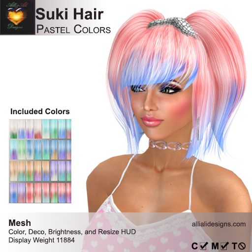 A&A Suki Hair Pastel Colors Pack. Womens Mesh Pigtails
