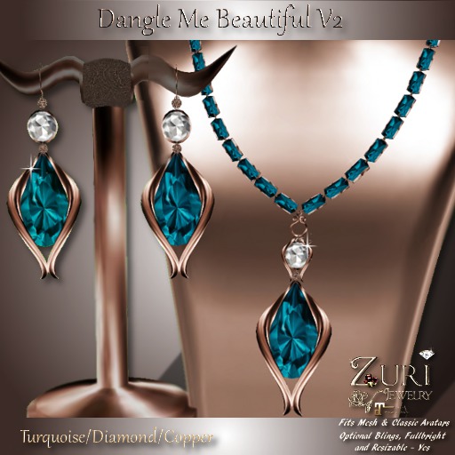 Zuri Rayna -Dangle Me Beautiful V2 Set-Turquoise/Dia/Copper
