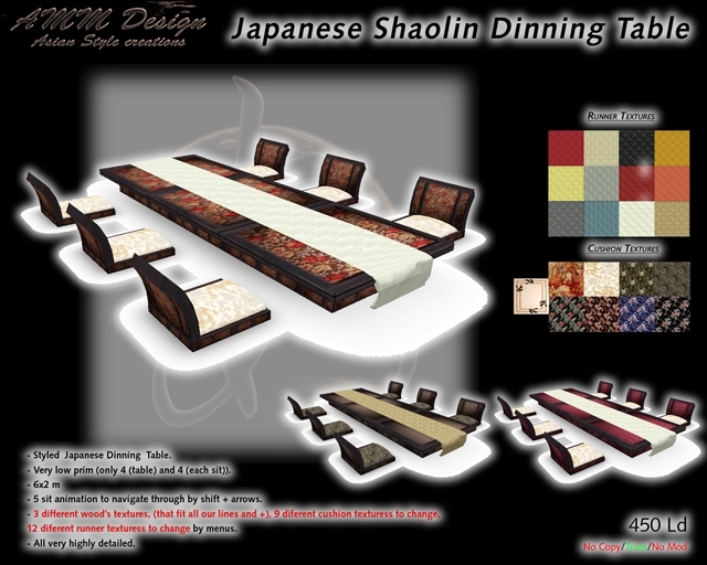 *AMM Design Furnitures Shaolin Dinning Table with sit muti poses Japanese