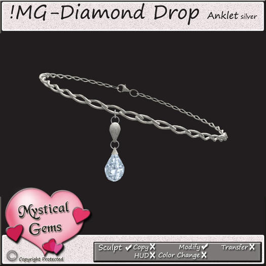 !MG-Diamond Drop Anklet silver