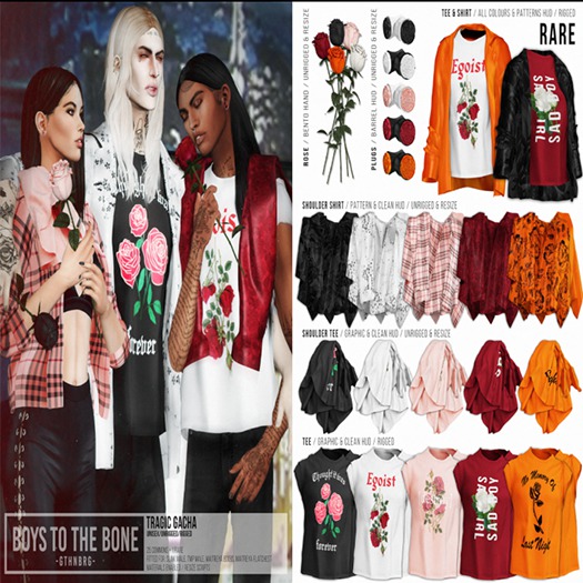BOYS TO THE BONE tragic gacha - shoulder tee pink
