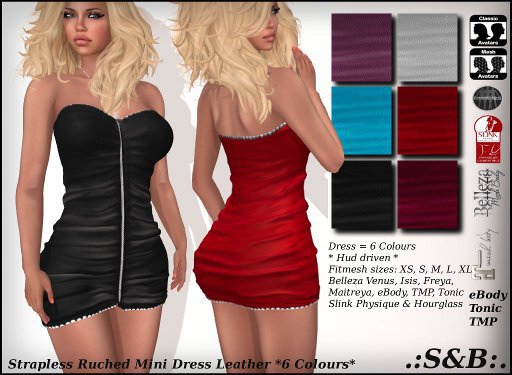 .:S&B:. Strapless Ruched Mini Dress Leather *6 Colours*