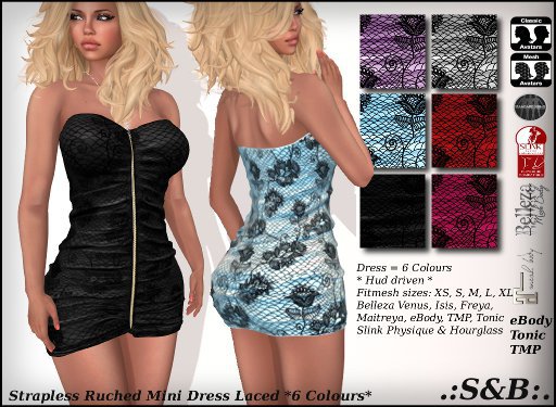 .:S&B:. Strapless Ruched Mini Dress Laced *6 Colours*