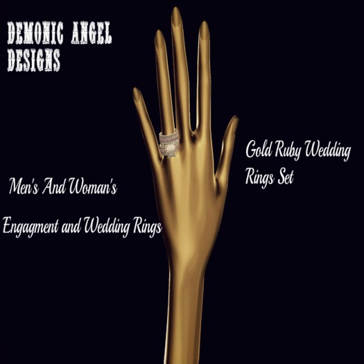 .::D.A.D::. Gold Ruby Wedding Ring Set {BOXED}