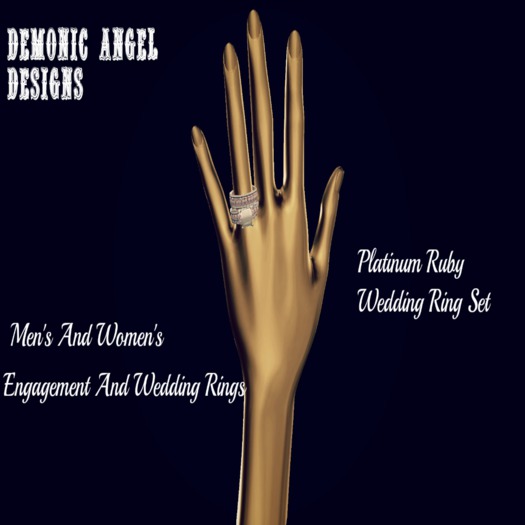 .::D.A.D::. Platinum Ruby Wedding Ring Set  {BOXED}