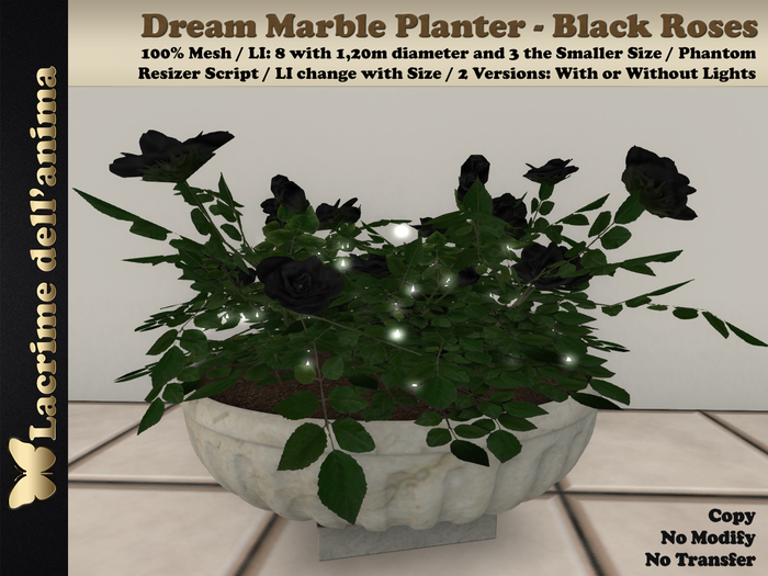 (BOX) Dream Marble Planter - Black Roses