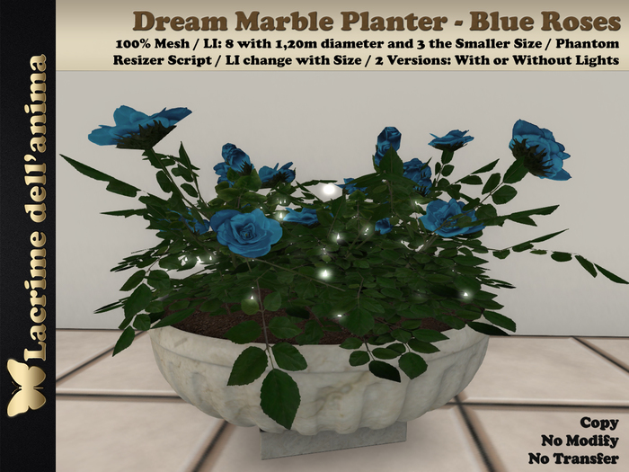 Dream Marble Planter - Blue Roses