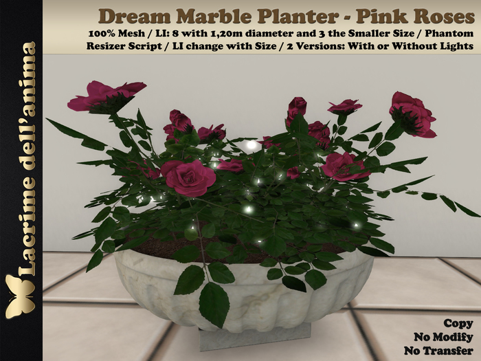 (BOX) Dream Marble Planter - Pink Roses
