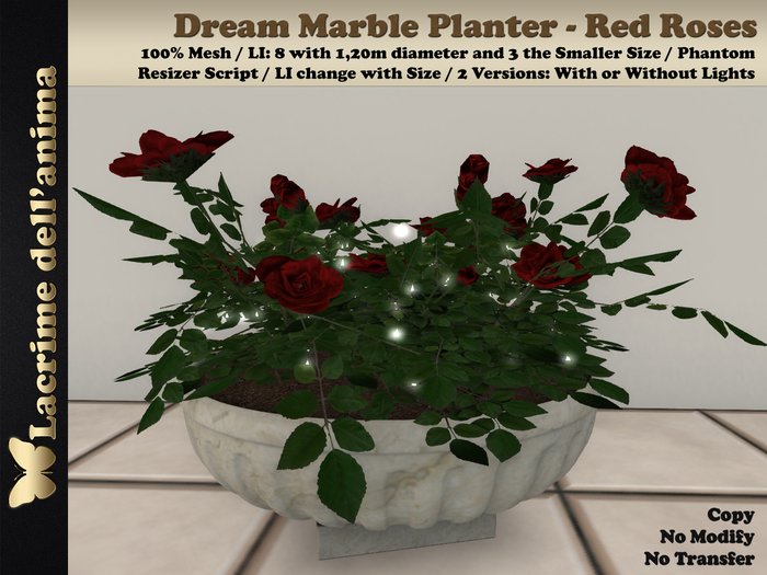 Dream Marble Planter - Red Roses