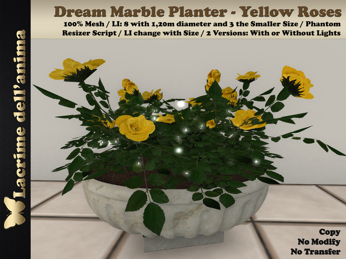 Dream Marble Planter - Yellow Roses
