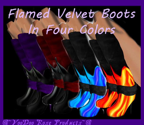 @~VooDoo Rose~@ Flamed Velvet Boots: In Red