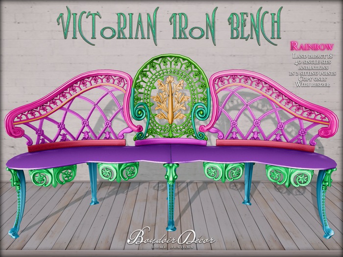 Boudoir Victorian Cast Iron Bench Rainbow