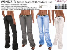 *BSASSY* WINDZ 3 BELTED JEANS WITH TEXTURE HUD