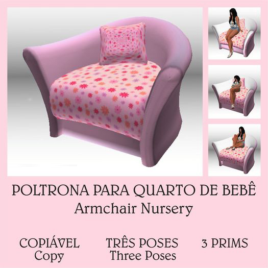 Poltrona Para Quarto de Bebe Rosa 2 - Lua - 3 Prims - Copiavel