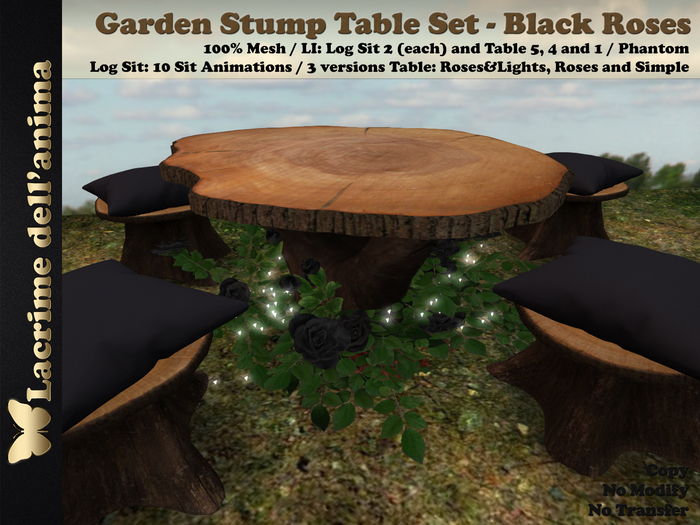 Garden Stump Table Set - Black Roses